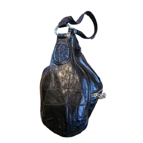 BRIGHTON BLACK EMBOSSED MOCK CROC HOBO BAG - Picture 3 of 7